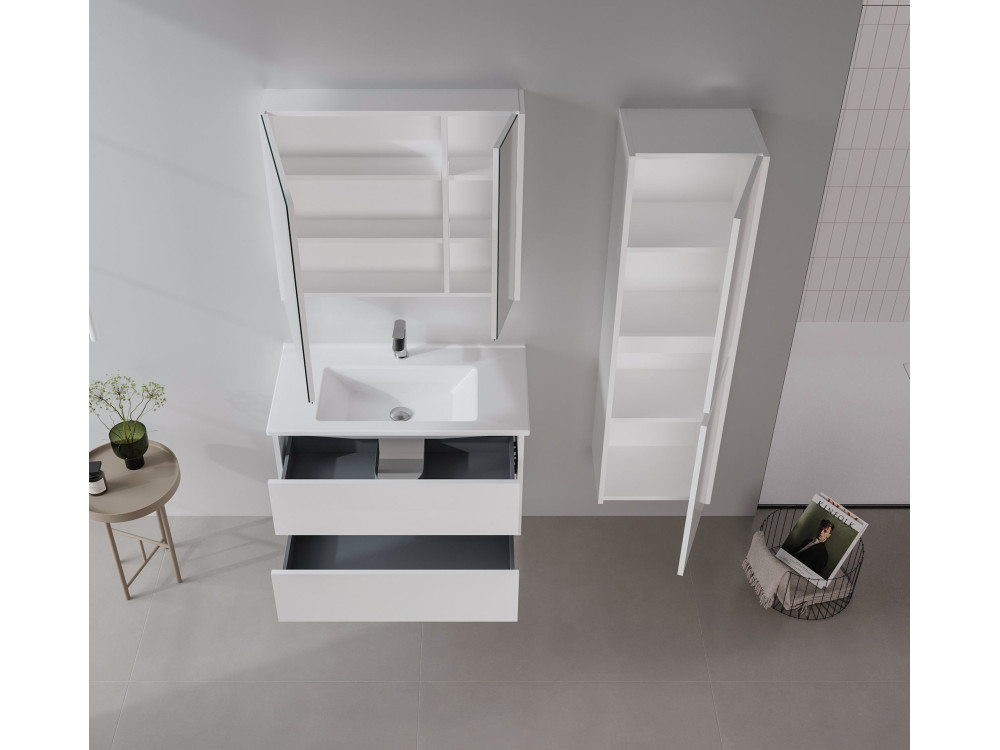Meuble Salle de Bain avec Miroir "Arno 100" - 100 x 16 x 66 cm - White