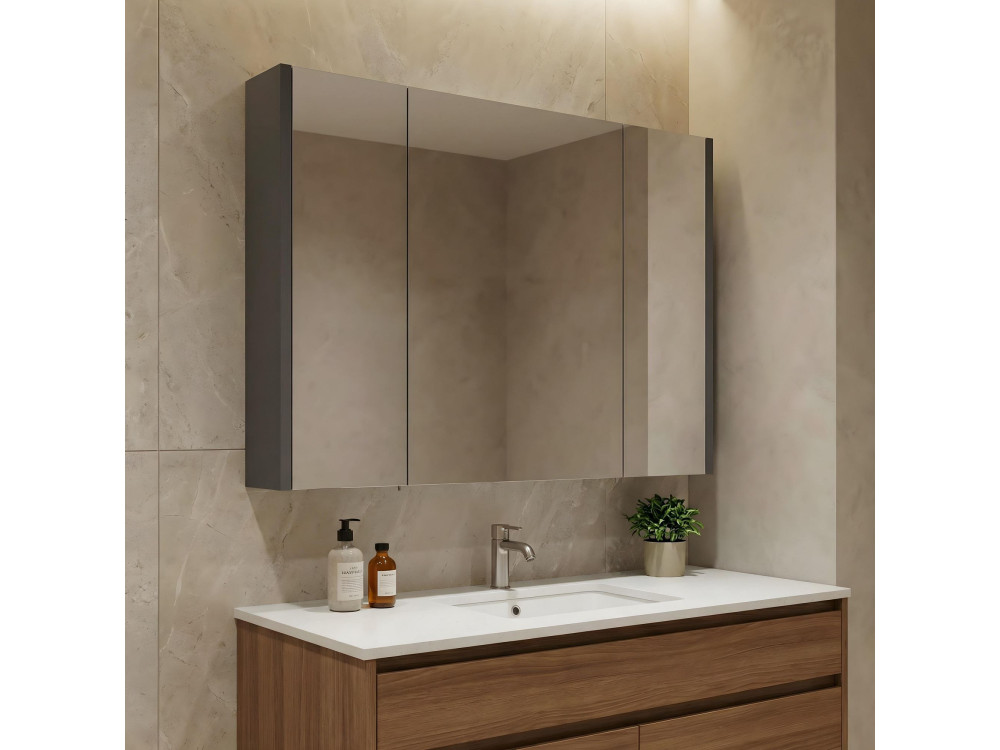 Meuble Salle de Bain avec Miroir "Arno 100" - 100 x 16 x 66 cm - Grey / Anthracite
