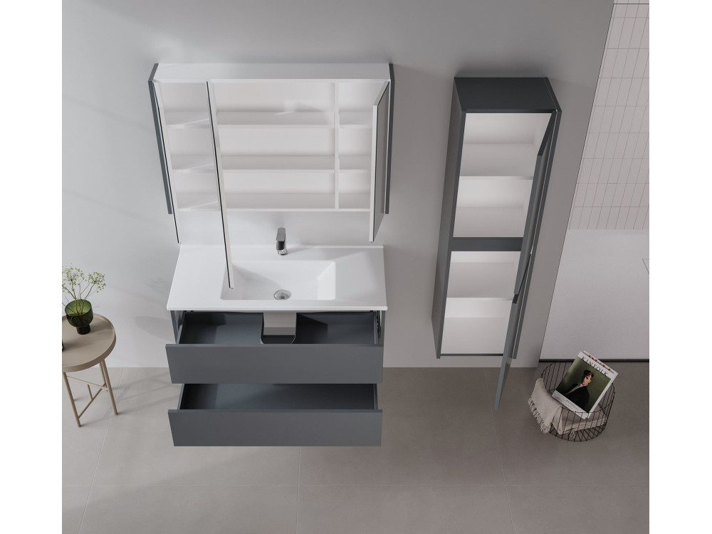 Meuble Salle de Bain avec Miroir "Arno 100" - 100 x 16 x 66 cm - Grey / Anthracite