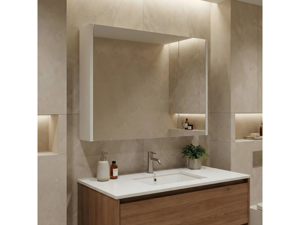 Meuble Salle de Bain avec Miroir "Arno 80" - 79 x 16 x 66 cm - White