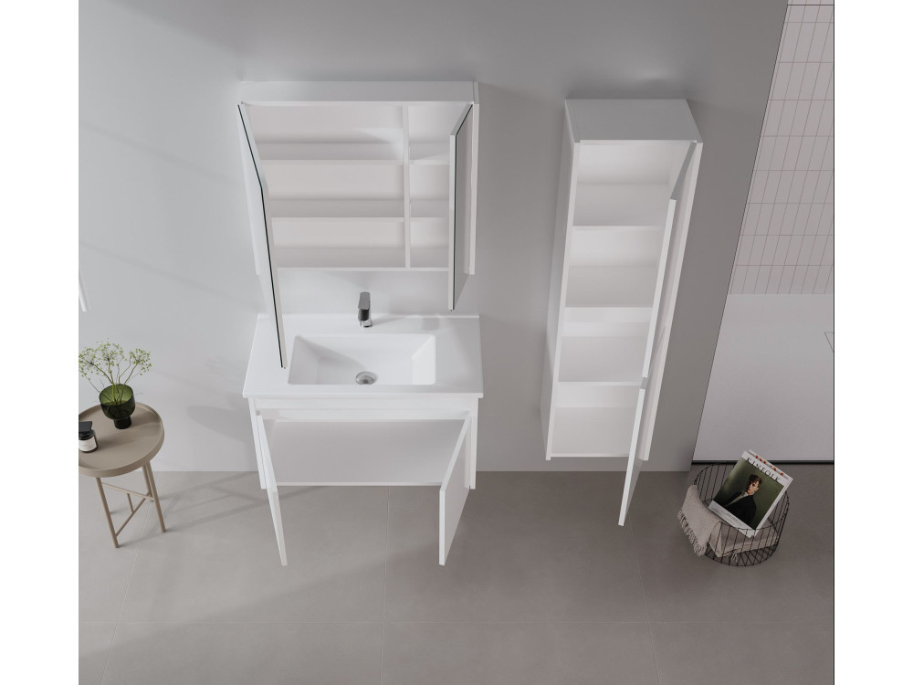 Meuble Salle de Bain avec Miroir "Arno 80" - 79 x 16 x 66 cm - White