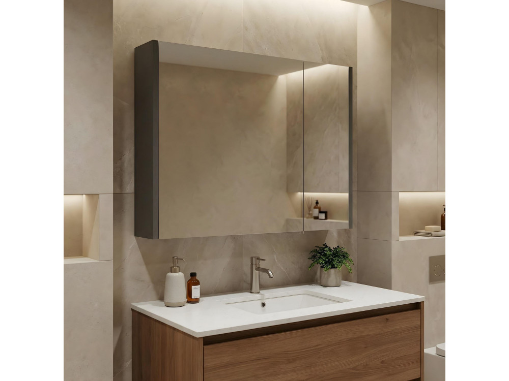 Meuble Salle de Bain avec Miroir "Arno 80" - 79 x 16 x 66 cm - Grey / Anthracite