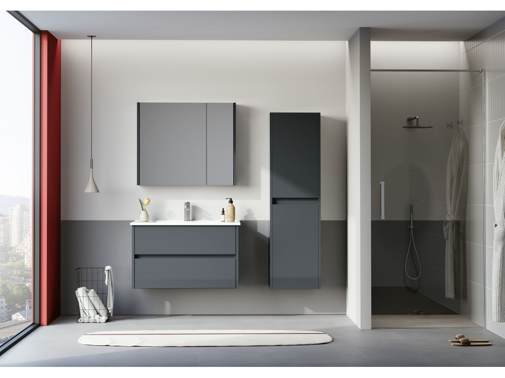 Meuble Salle de Bain avec Miroir "Arno 80" - 79 x 16 x 66 cm - Grey / Anthracite