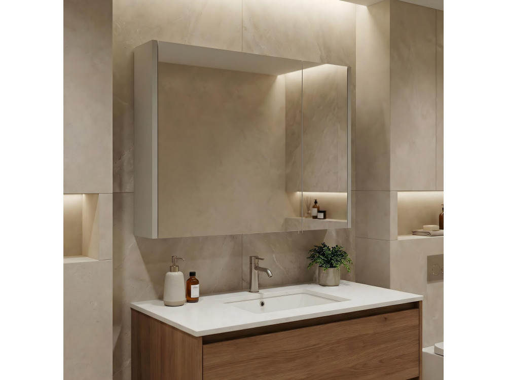 Meuble Salle de Bain avec Miroir "Arno 80" - 79 x 16 x 66 cm - Cashmere