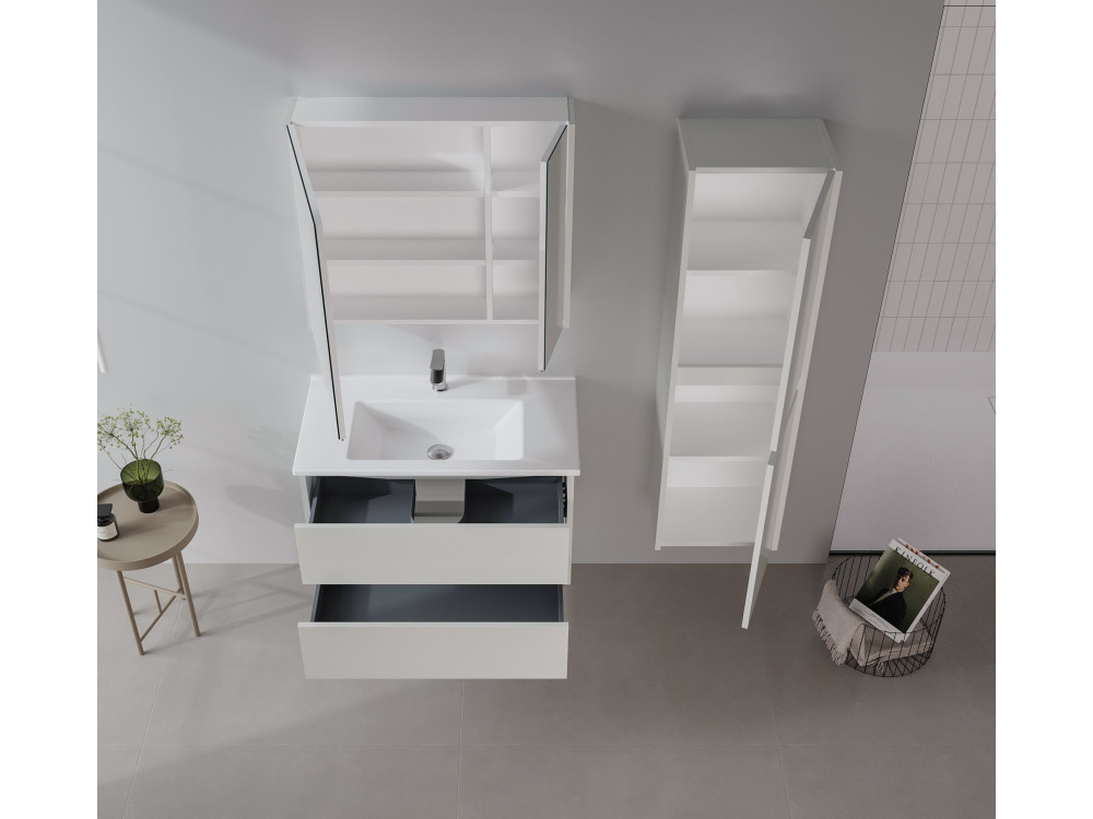 Meuble Salle de Bain avec Miroir "Arno 80" - 79 x 16 x 66 cm - Cashmere