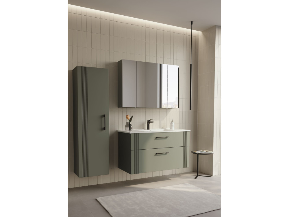 Meuble Salle de Bain avec Miroir "Bari 100" - 97 x 16 x 66 cm - Matte Green