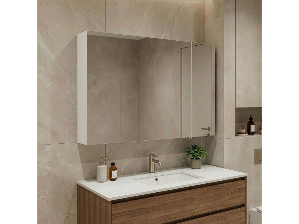Meuble Salle de Bain avec Miroir "Bari 100" - 97 x 16 x 66 cm - Matte White