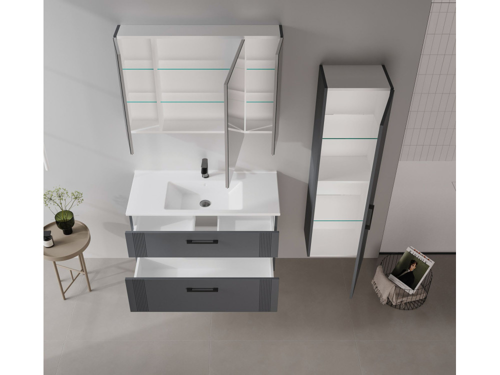 Meuble Salle de Bain avec Miroir "Bari 100" - 97 x 16 x 66 cm - Matte Anthracite