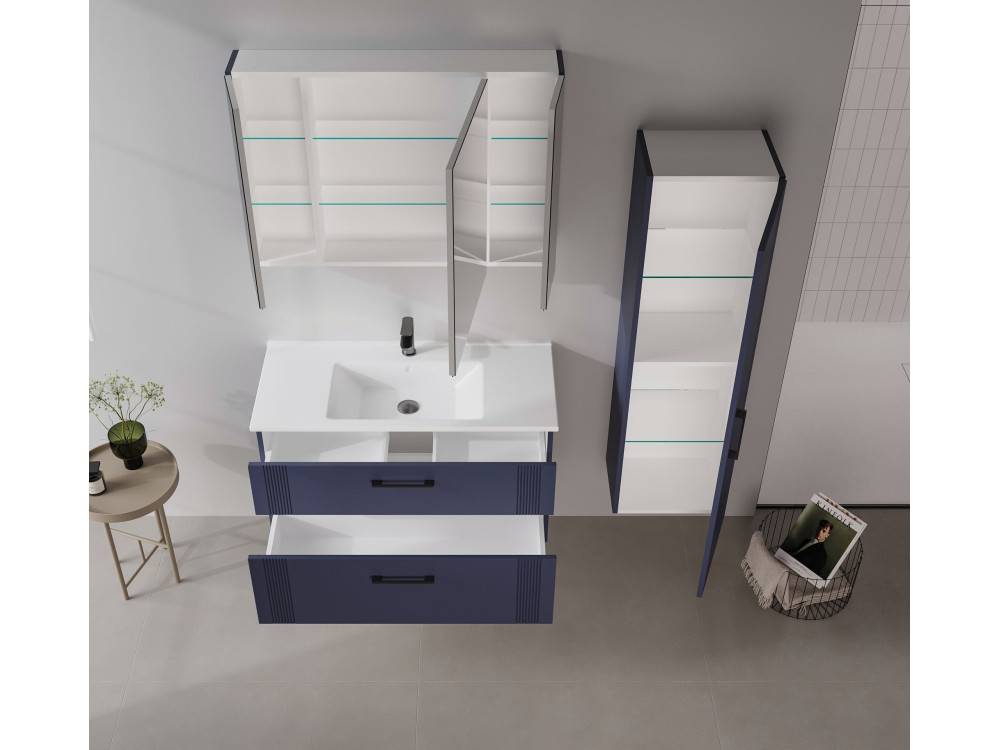 Meuble Salle de Bain avec Miroir "Bari 100" - 97 x 16 x 66 cm - Matte Navy Blue
