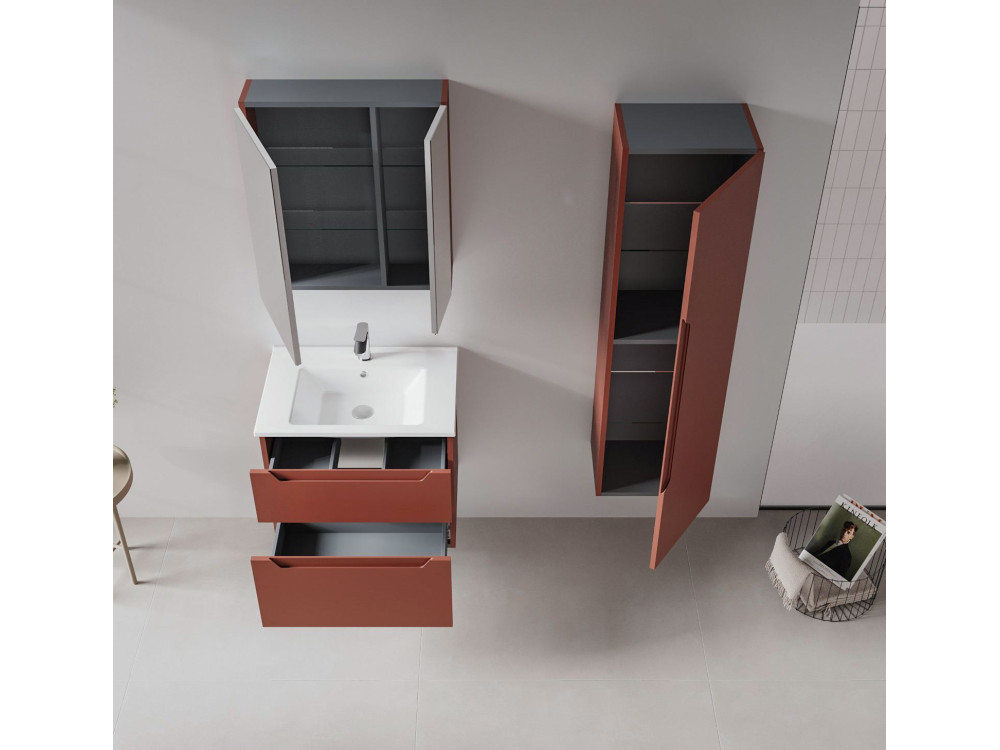 Armoire de Salle de Bain "Messina 40" - 40 x 32 x 138 cm - Matte Red