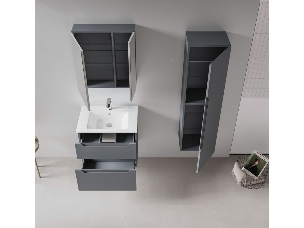Armoire de Salle de Bain "Messina 40" - 40 x 32 x 138 cm - Matte Anthracite