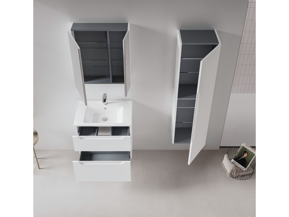 Armoire de Salle de Bain "Messina 40" - 40 x 32 x 138 cm - Matte White