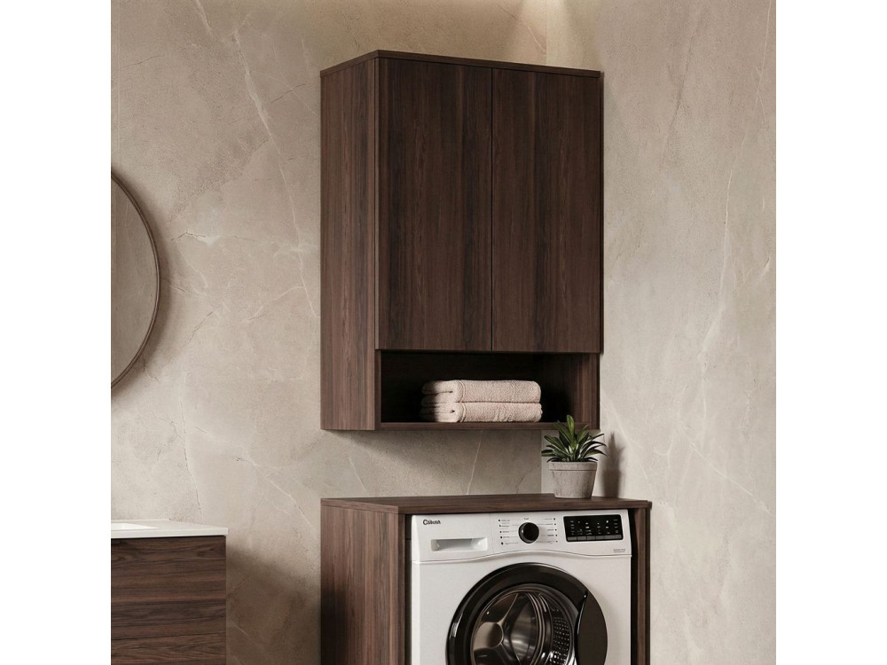 Armoire de Salle de Bain "Bosco Lume 70" - 70 x 36 x 100 cm - Dark Walnut