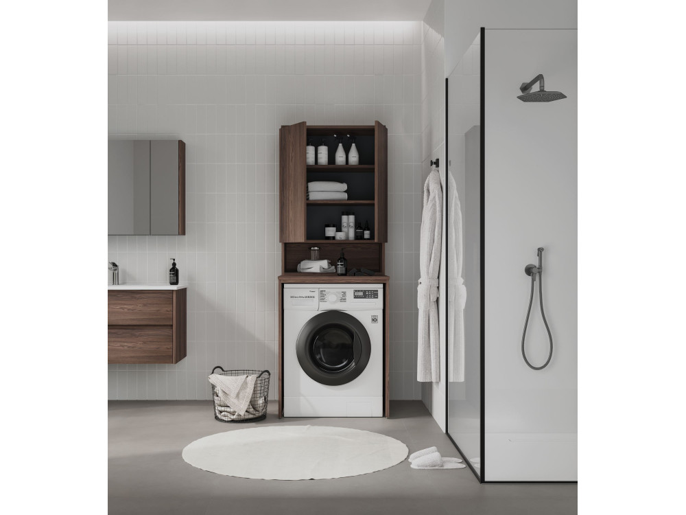 Armoire de Salle de Bain "Bosco Lume 70" - 70 x 36 x 100 cm - Dark Walnut
