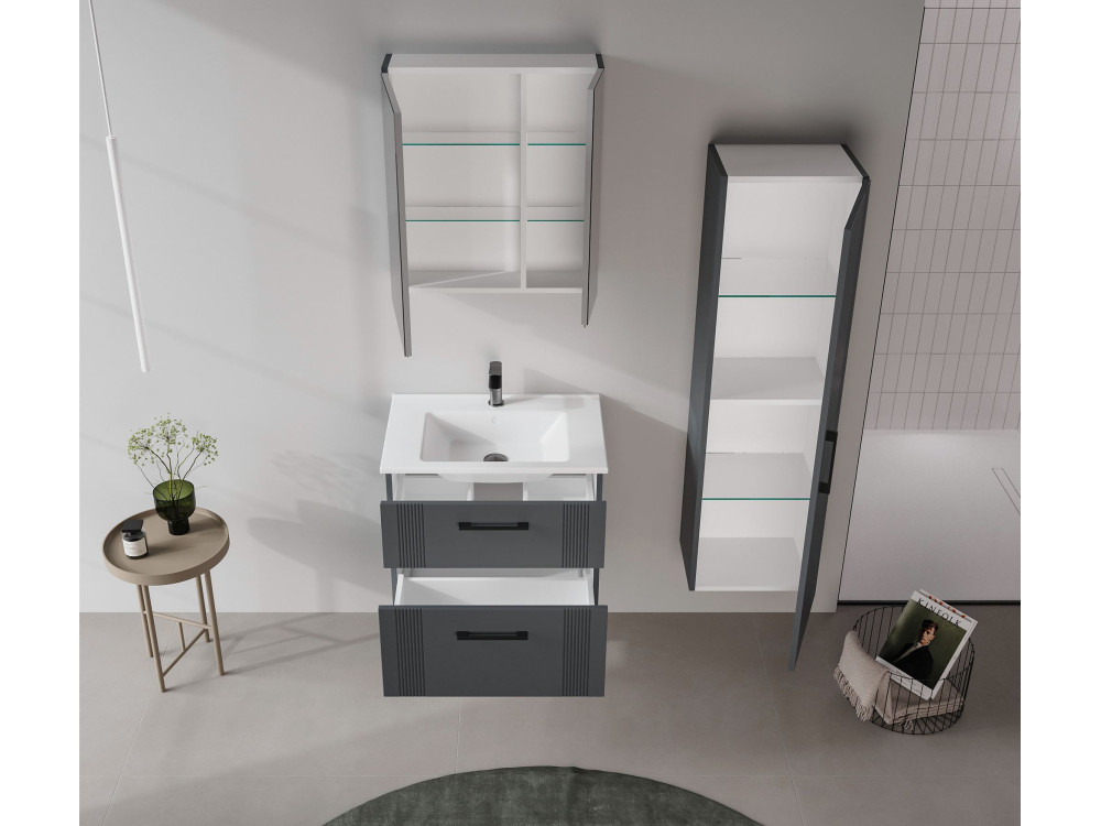 Armoire de Salle de Bain "Bari 40" - 40 x 32 x 138 cm - Matte Anthracite