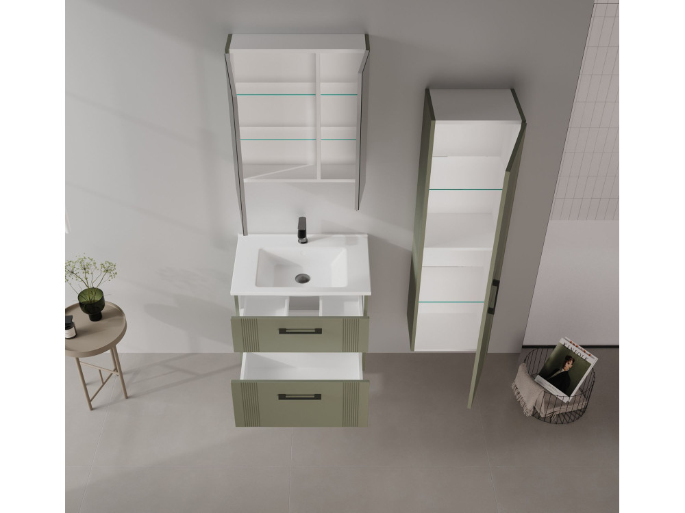 Armoire de Salle de Bain "Bari 40" - 40 x 32 x 138 cm - Matte Green
