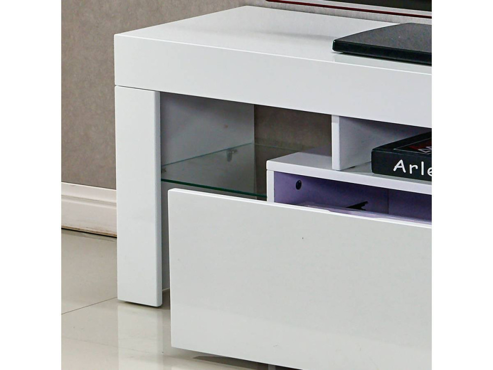 Meuble TV LED "Borda" - 130 x 34 x 45 cm - Blanc laqué