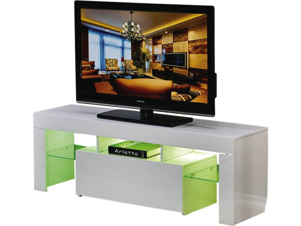 Meuble TV LED "Borda" - 130 x 34 x 45 cm - Blanc laqué