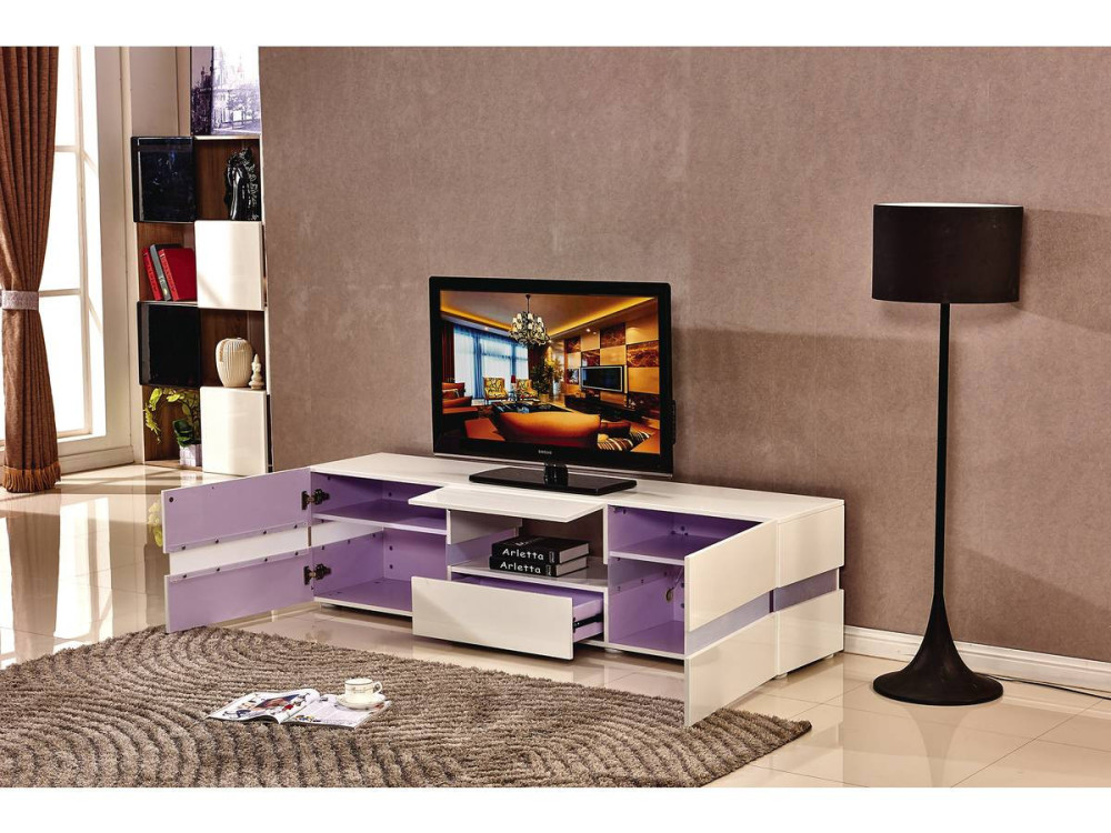 Meuble TV LED "Vida' - 177 x 39 x 45 cm - Blanc laqué