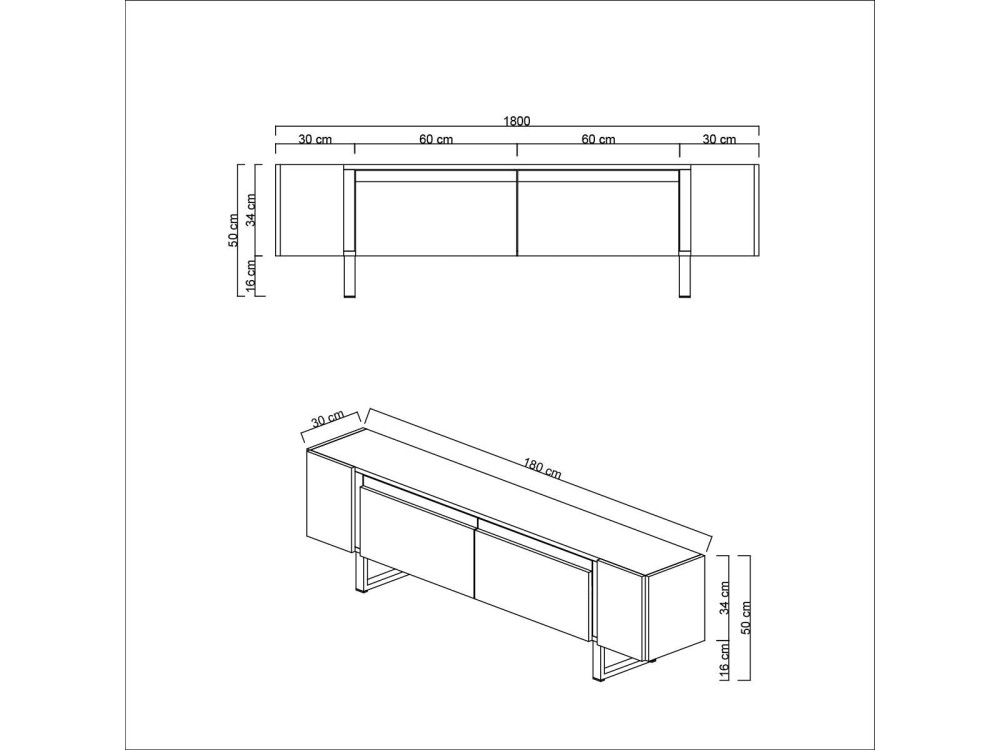 Meuble TV en bois "Yildiz" - 180 x 30 x 50 cm - TravertinOr