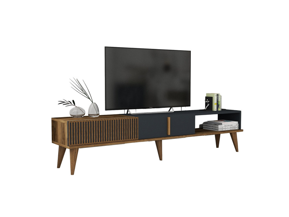 Meuble TV en bois "Milan" - 180 x 35 x 40 cm - Noyer, Anthracite
