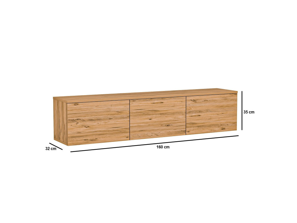 Meuble TV suspendu en bois avec éclairage LED "Neon" - 160 x 32 x 35 cm - Marron clair