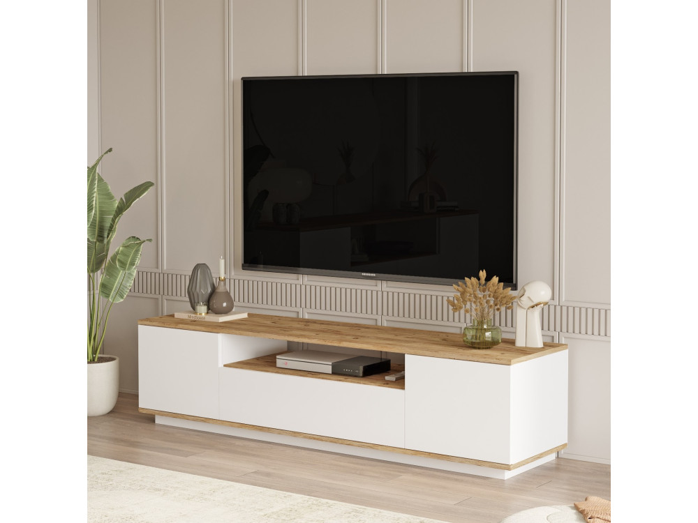 Meuble TV en bois "FR7" - 180 x 44 x 44 cm - Pin atlantiqueBlanc