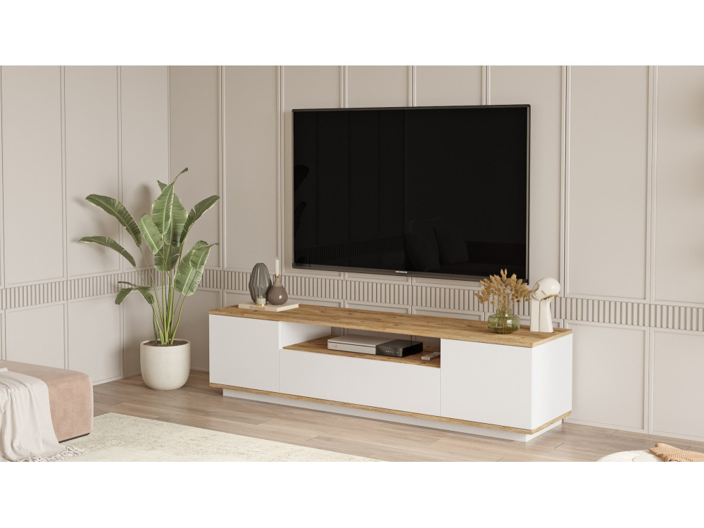 Meuble TV en bois "FR7" - 180 x 44 x 44 cm - Pin atlantiqueBlanc
