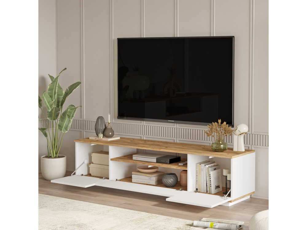 Meuble TV en bois "FR7" - 180 x 44 x 44 cm - Pin atlantiqueBlanc