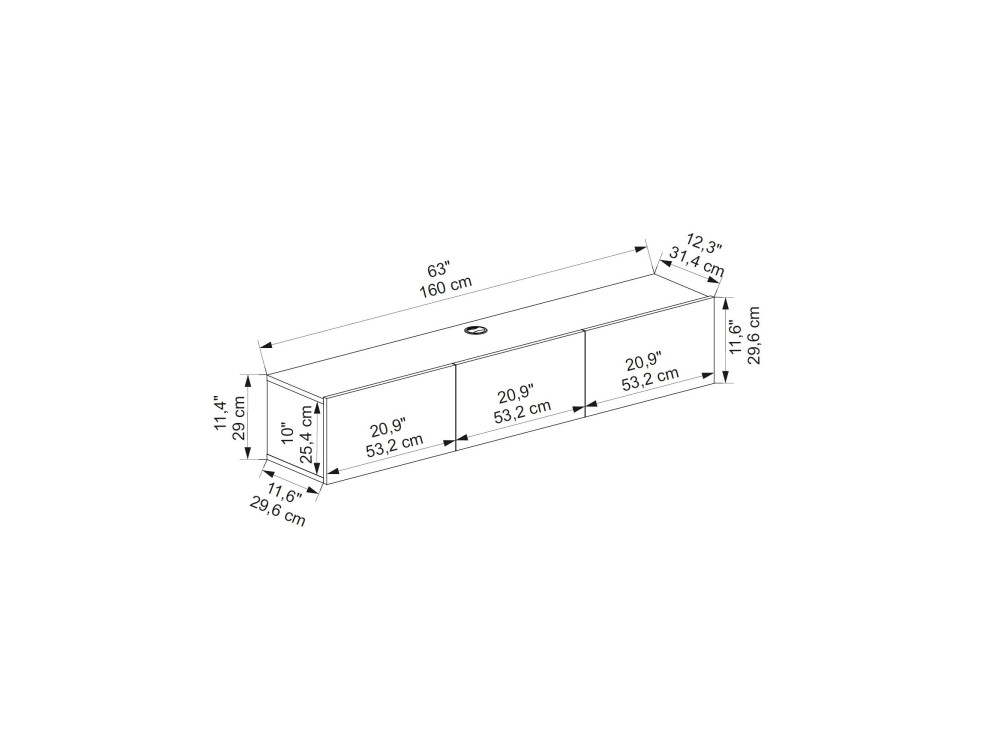 Meuble TV en bois "Denby" - 160 x 31 x 29 cm - Noyer