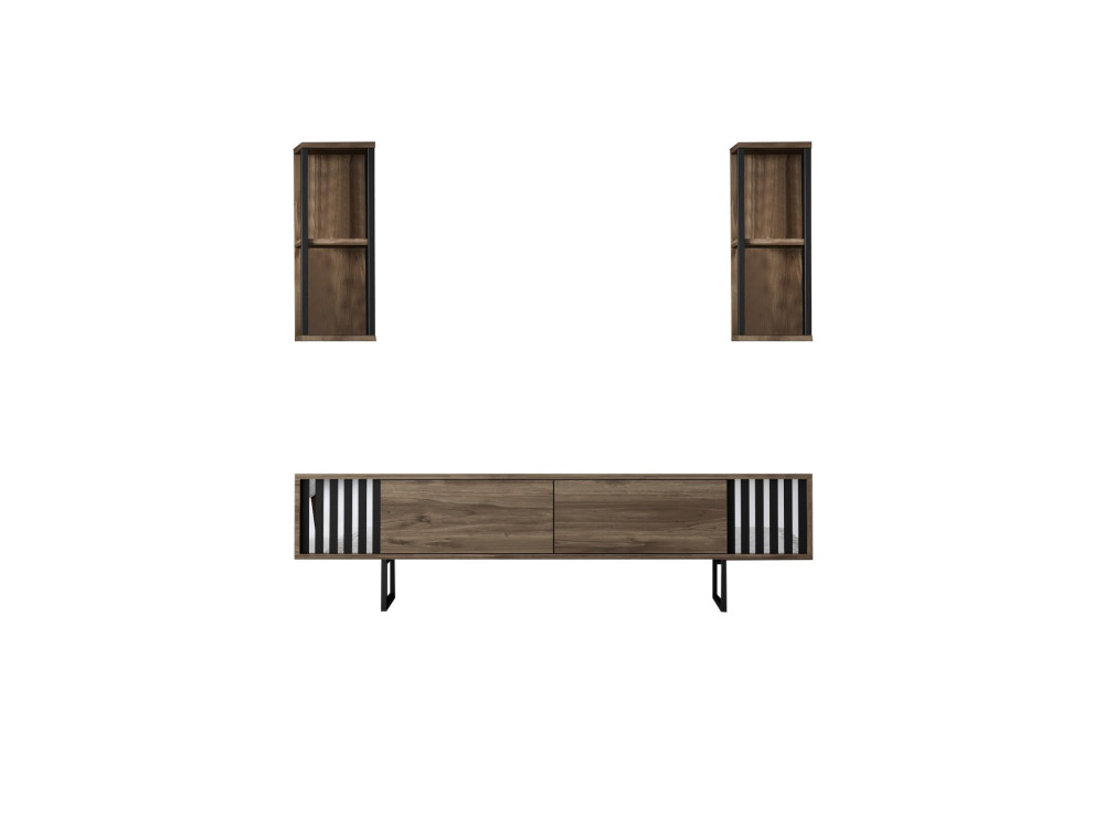 Meuble TV en bois "Chrome Line" - 180 x 30 x 48 cm - NoyerNoir