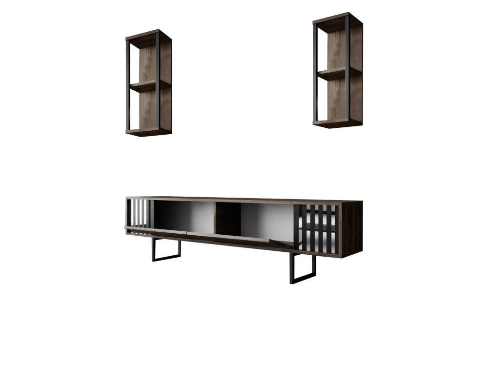 Meuble TV en bois "Chrome Line" - 180 x 30 x 48 cm - NoyerNoir