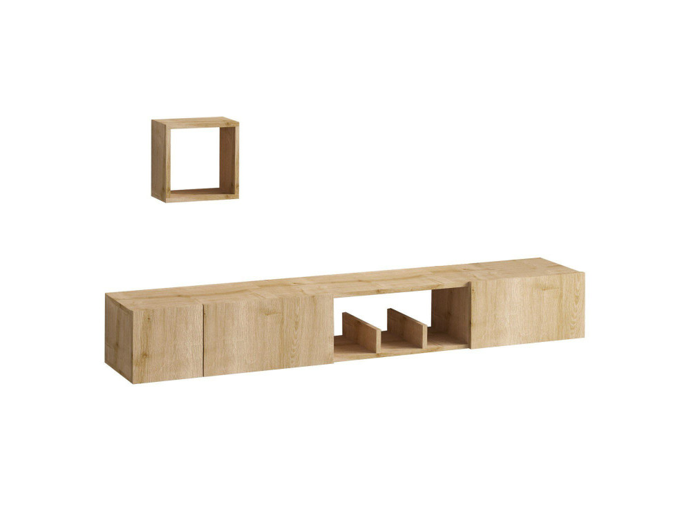 Meuble TV avec étagère murale en bois "Avior" - 180 x 32 x 25 cm - Beige