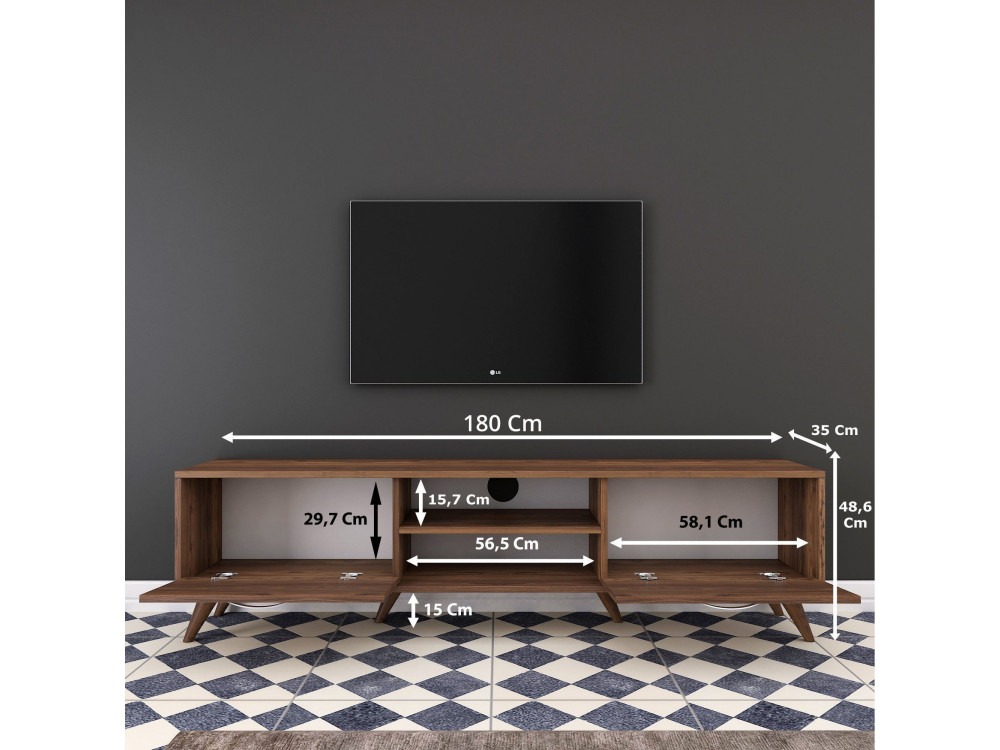 Meuble TV en bois "Atik" - 180 x 35 x 48 cm - Marron