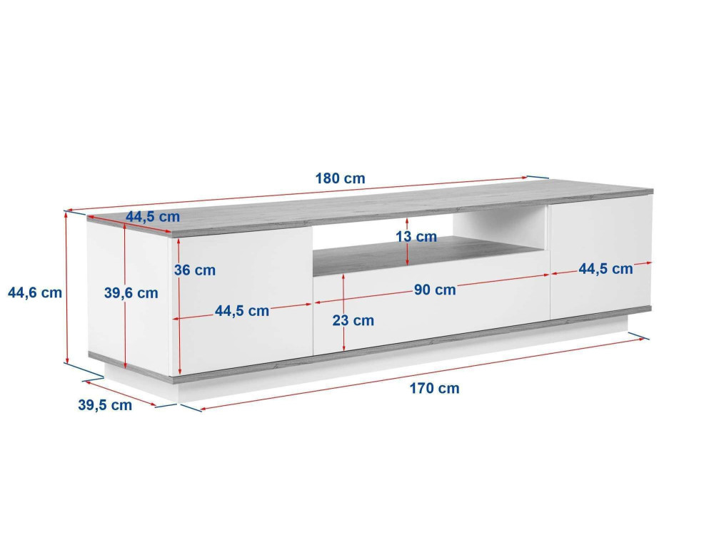 Meuble TV en bois "Veramont" - 180 x 44 x 44 cm - Marron clair