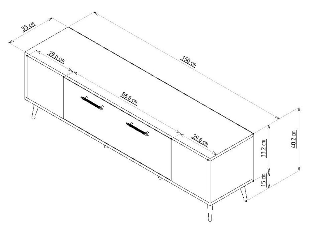 Meuble TV en bois "Detas" - 150 x 35 x 48 cm - Argent
