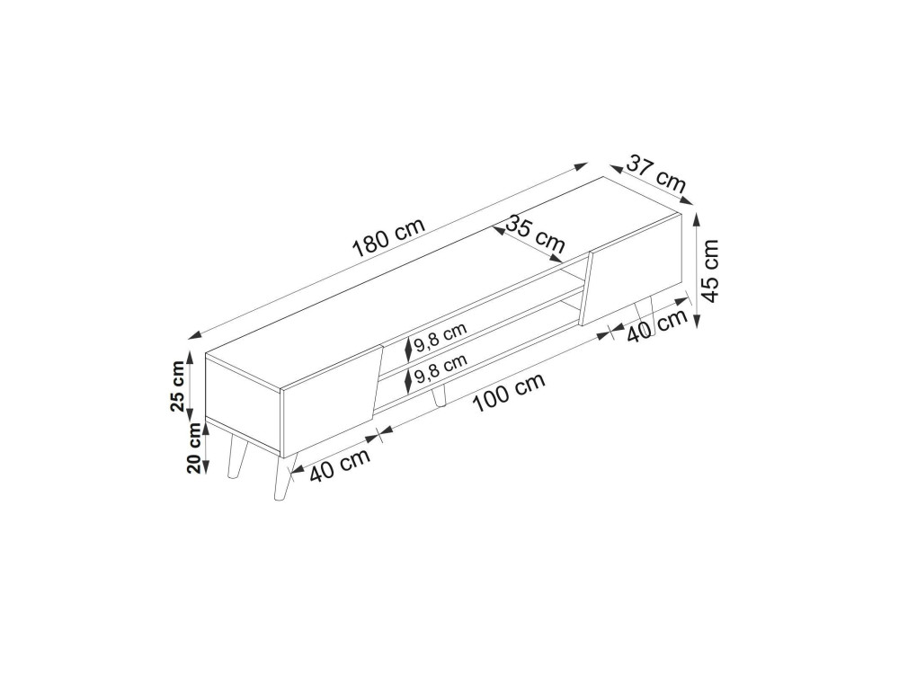 Meuble TV en bois "Clark" - 180 x 37 x 45 cm - Marron