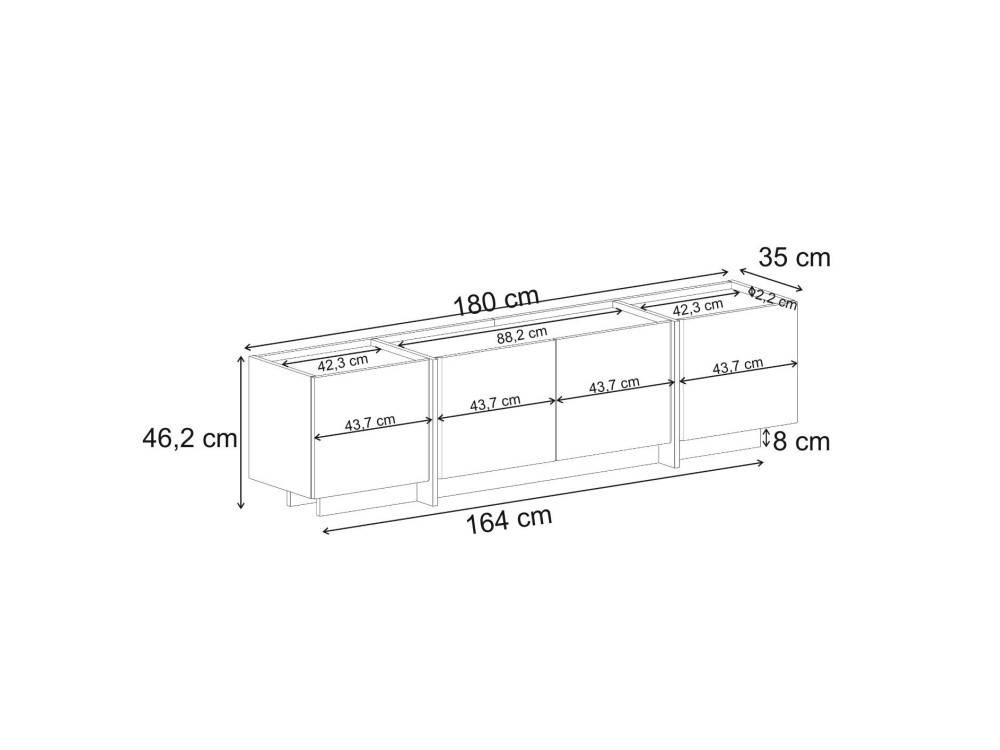 Meuble TV en bois "Lowen" - 180 x 35 x 46 cm - Blanc / Pin Atlantique