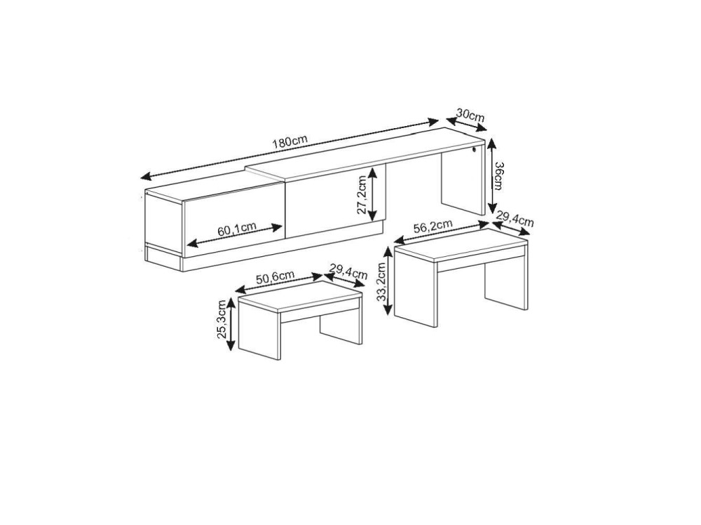 Meuble TV en bois "Nest" - 180 x 30 x 36 cm - Beige