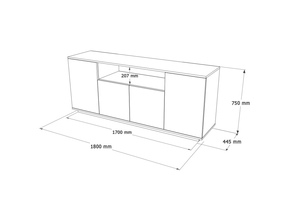 Buffet en bois "FR15" - 180 x 44 x 75 cm - Pin atlantique Blanc