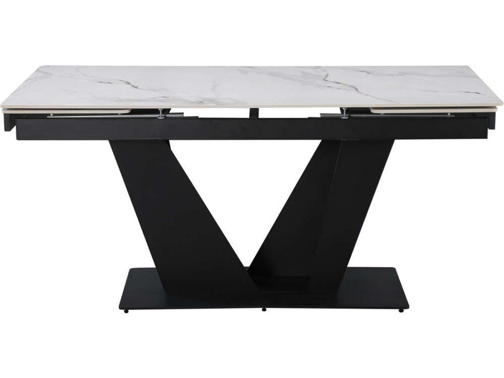 Table à manger extensible en céramique - 160/240 cm - 6 à 10 personnes "Nova" - Blanc marbré gris