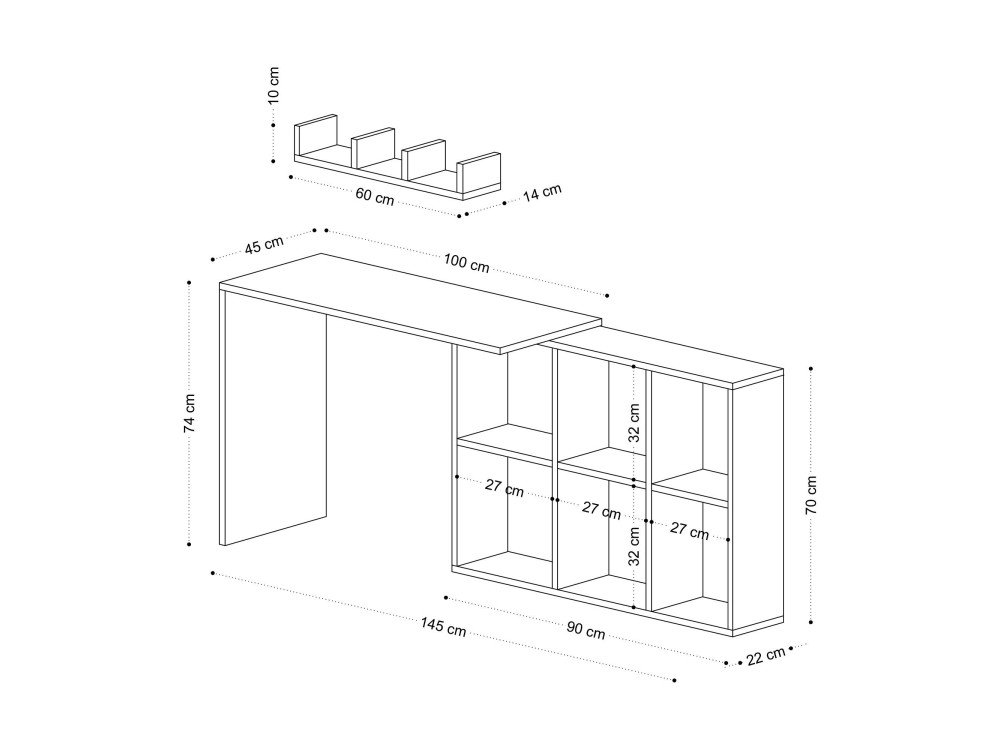 Bureau en bois "Jack" - 145 x 45 x 74 cm - Chêne blanc