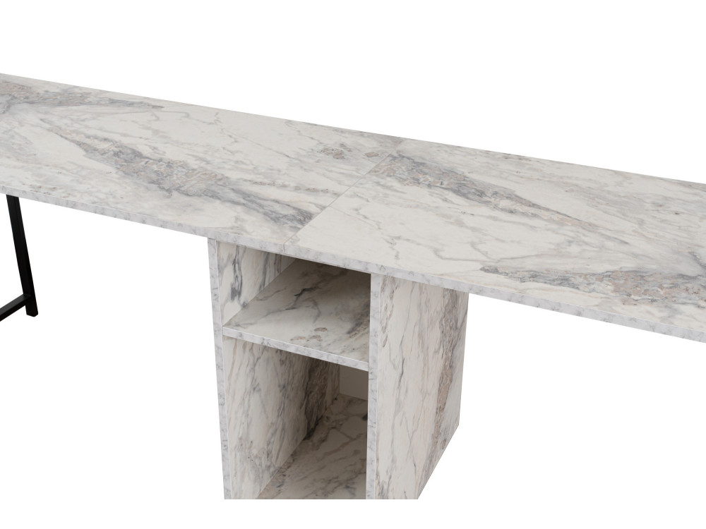 Double bureau avec 2 étagères en bois "Twin" - 240 x 60 x 74 cm - Blanc marbré