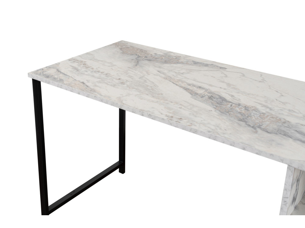 Double bureau avec 2 étagères en bois "Twin" - 240 x 60 x 74 cm - Blanc marbré