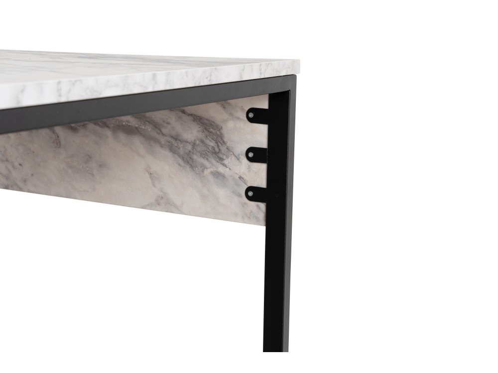Double bureau avec 2 étagères en bois "Twin" - 240 x 60 x 74 cm - Blanc marbré