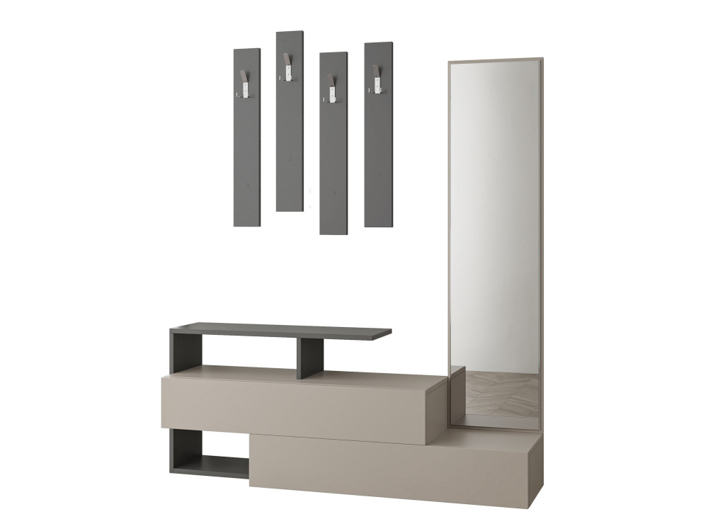 Meuble d'entrée avec miroir en bois "Ramda" - 137 x 35 x 154 cm - Gris anthracite