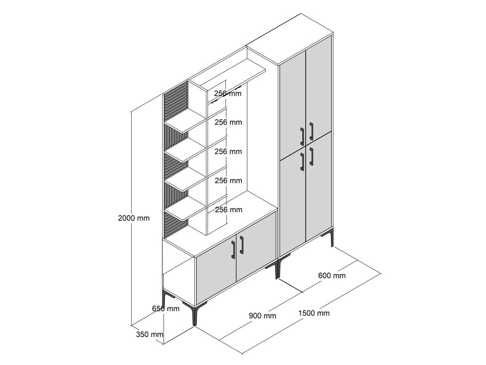 Meuble d'Entrée en bois "Viyana DA" - 35 x 60 x 200 cm - Noyer, Blanc