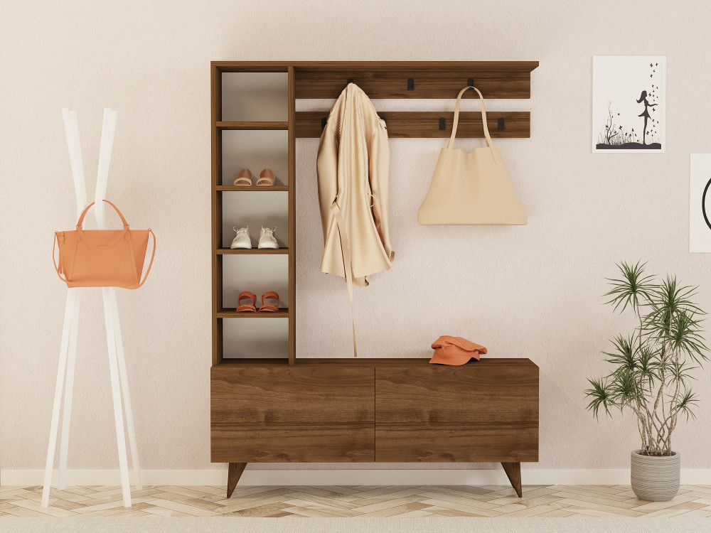 Meuble d'entrée en bois "Hale" - 120 x 32 x 161 cm - Noyer