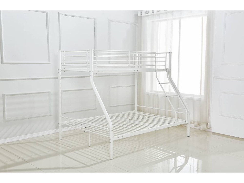 Lit superposé en métal "Leo" Sommiers inclus - 90/140 x 190 cm - Blanc