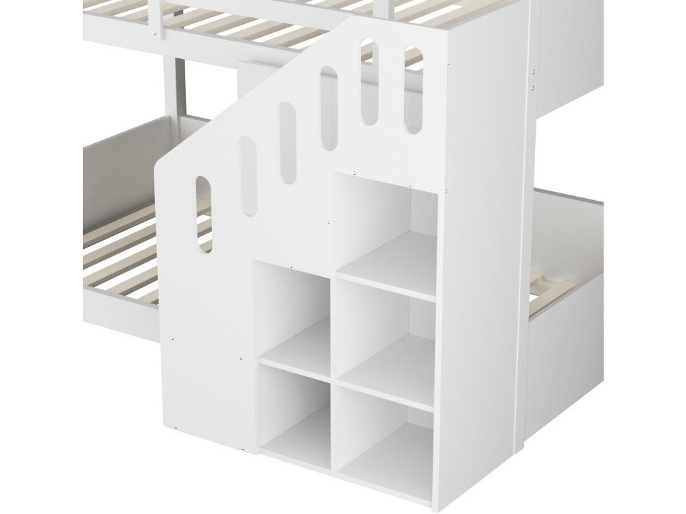 Lit superposé en bois avec escalier et rangements "Léana" - 90 x 190 cm - Blanc
